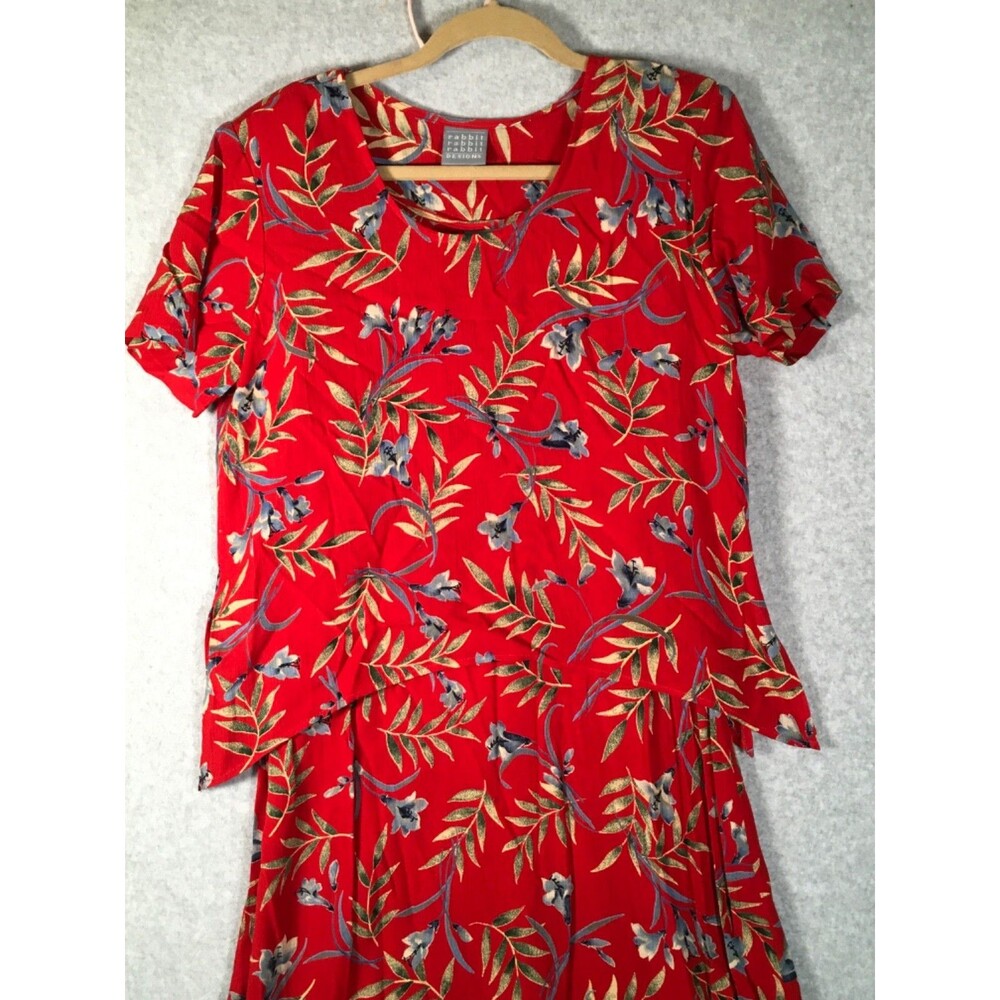 Vintage Rabbit Rabbit Rabbit Red Floral  Layered Lightweight Maxidress Size 10M - Picture 4 of 16